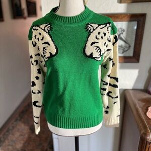 Angashan Green Sweater with Leopard